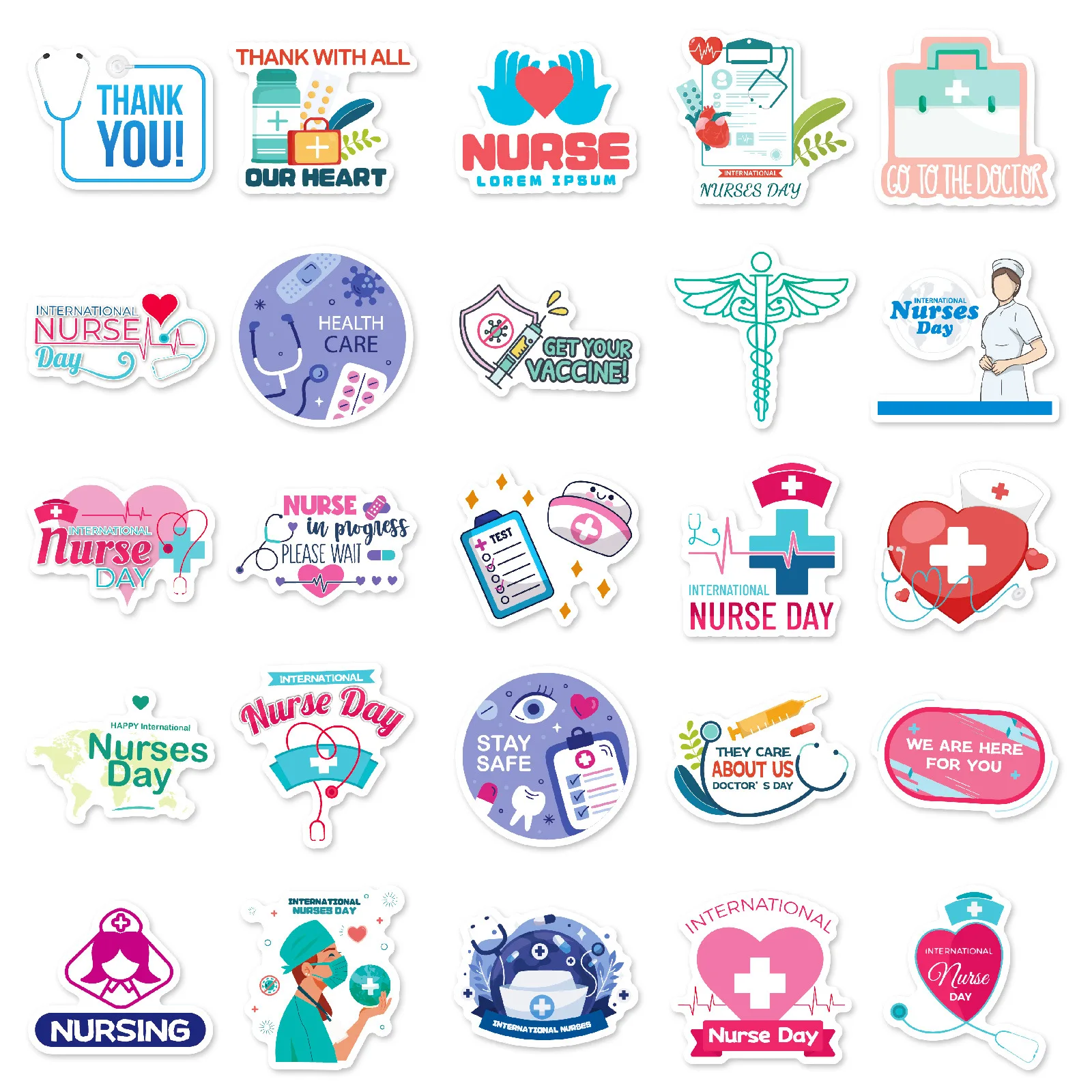 50 stuks verpleegster arts doodle liefde kruis thermometer stethoscoop element decoratieve stickers
