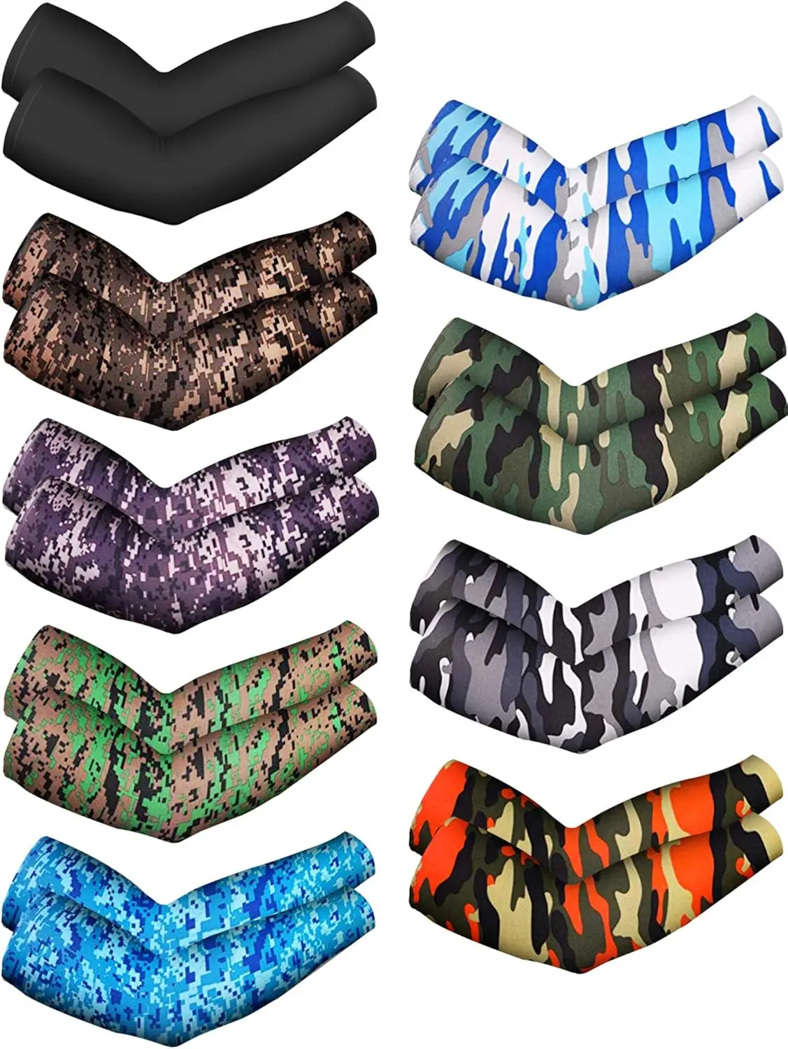 

9 Pairs Unisex UV Protection Arm Sleeves Cooling Ice Silk Arm Cover for Men Women Camouflage Black