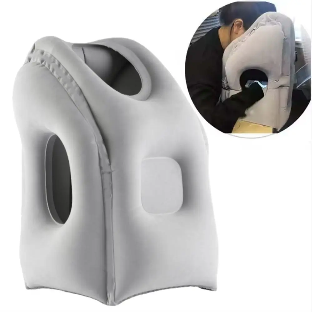 

PVC Material Office Nap Pillow Head Support Headrest Inflatable Travel Pillow Grey Foldable Chin Support Pillow Bus Train