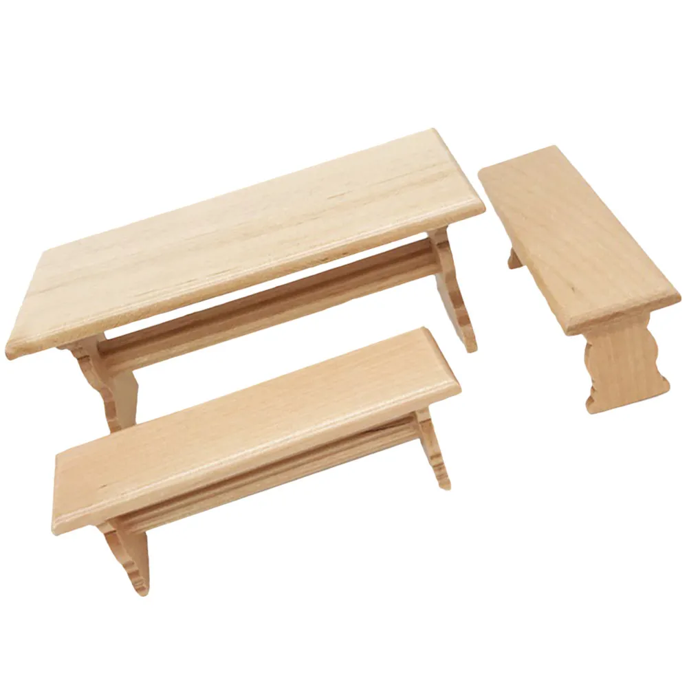

1Set Wooden Mini House Furniture Set Lifelike Proportion Exquisite Craftsmanship for Dollhouse Decoration Photo Prop Mini Table