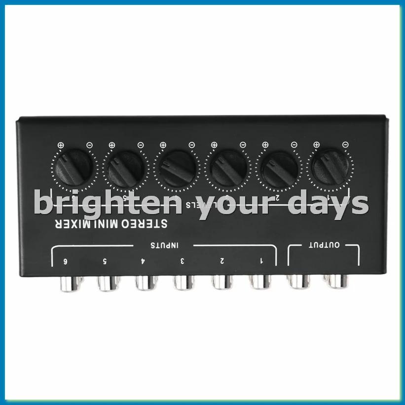 

Стерео 6-канальный пассивный микшер Портативный аудиомикшер 6 в 2 выхода Стереораспределитель Регулировка громкости Батарея не требуется-VVNB