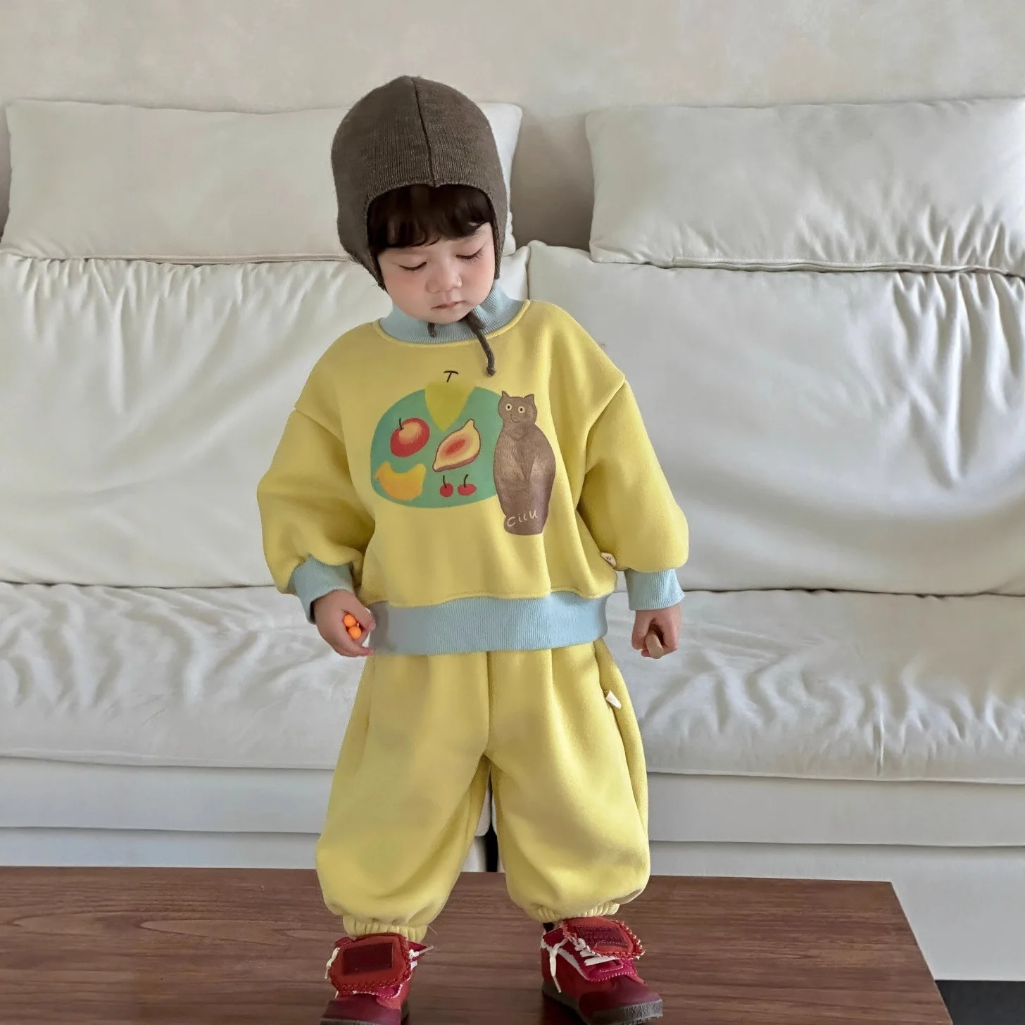 2025 Winter Boys Thickened Set Korean Style Kids Fleece Lined Outfit 2PCs Warm Sportswear Baby Clothes
