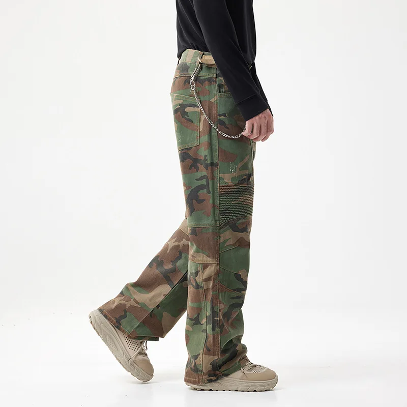 High-End Men's Straight Leg Jeans Heavy-Du Casual High Street Sle Loose Wide Leg Workwear Trousers Comfortable Fit