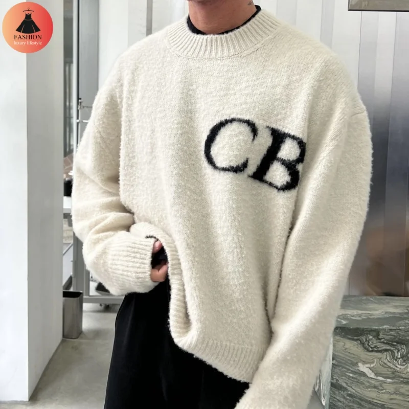 Simple 24SSCole Buxton Logo Letters Loose Jacquard Crew Neck Sweater High Quality 1:1 Mens Womens Wool Sweater Pullover