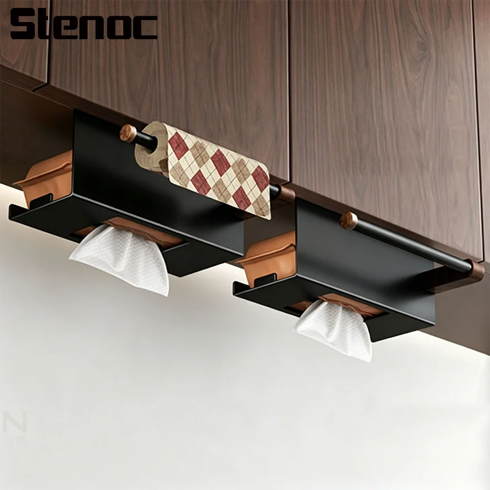 

Walnut Vintage Punch-Free Hanging Tissue Holder Waterproof Wall Mounted Tissue Rack Bathroom Cabinet Under-Mounted Tissue Box