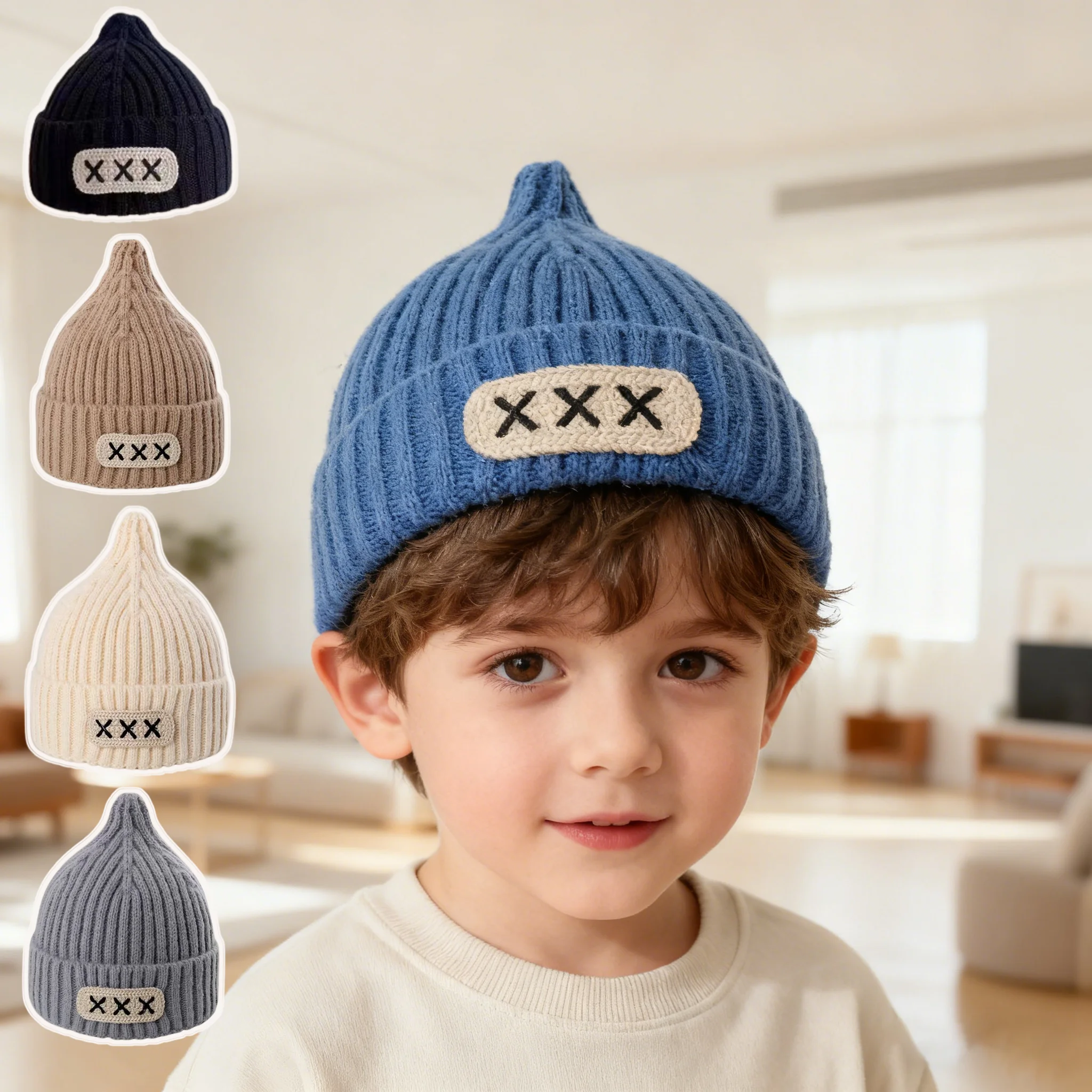 

Baby Knitted Hat Thick Elastic Soft Regular Fit Unisex Anti-slip Warm Cold Resistant Striped Texture Children Beanie