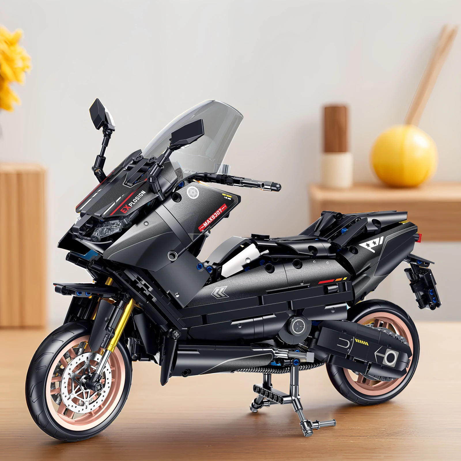 1282pcs 기술 초고속 T-MAX 오토바이 빌딩 블록 크리 에이 티브 1:5 YAMA 오토바이 모델 벽돌 장난감 어린이를위한 소년 선물