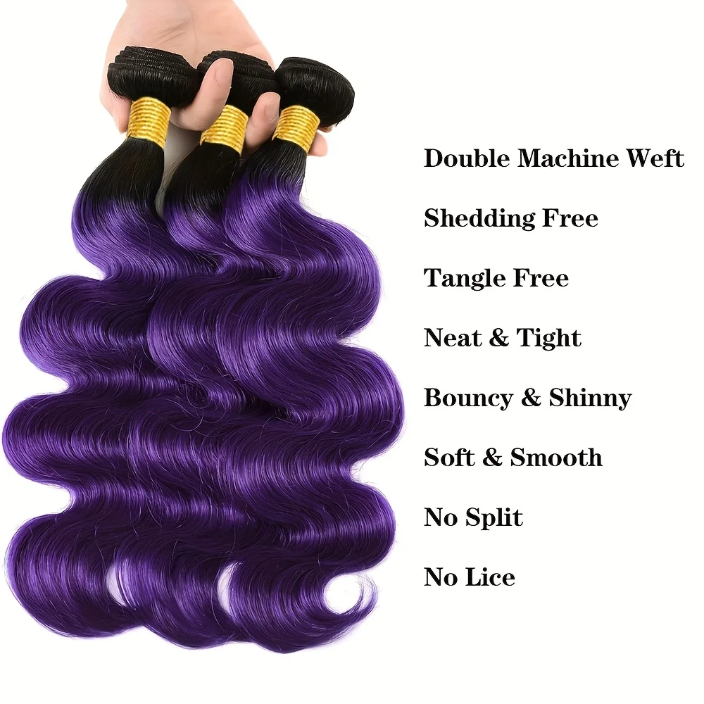 Purple Human Hair Bundles Body Wave Bundles Human Hair Pre-Colored Brazilian Bundle Deal Hair Weft 100% Raw Hair Extensions