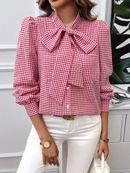 Women Long-sleeved Button Office Wear Plaid Shirt,Women's Elegant Blouses,Shirts & Blouses,Spring Tops For Women Clothing