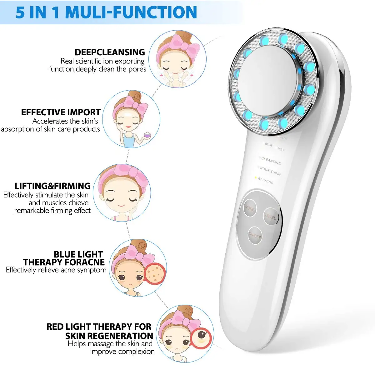 Portable Heated Electric Facial Massager - High Vibration Face Slimming Beauty Device