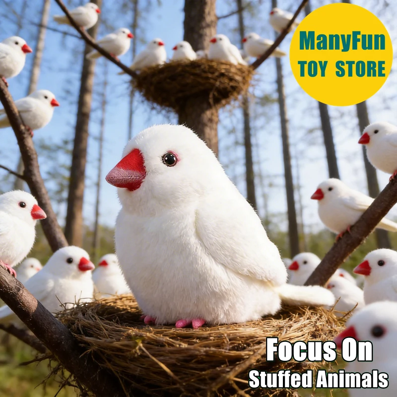 

White Java Sparrow Plush Toy Finch Plushie Java Rice Bird Peluche Lifelike Stuffed Animals Simulation Doll Toy For Collectors