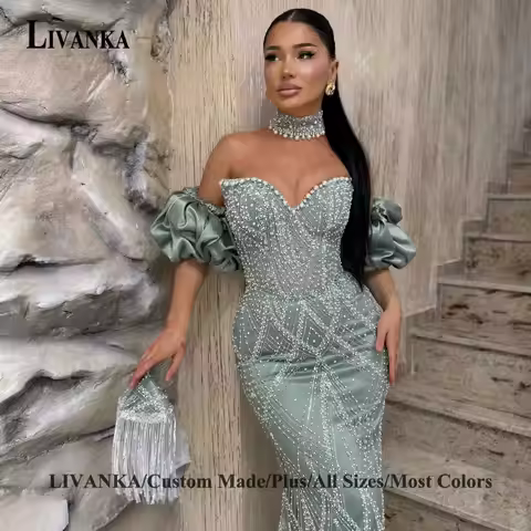 LIVANKA Charming Off the Shoulder Prom Dress Mermaid Rhinestones Sweetheart Formal Evening Vestido De Formatura Customized