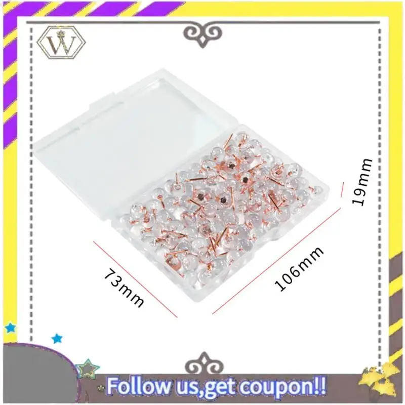 

New 100Pcs Rose Gold Push Pins Thumbtacks Transparent Plastic Round Head Map Tacks For Hanging Pictures Posters Documents Wall M