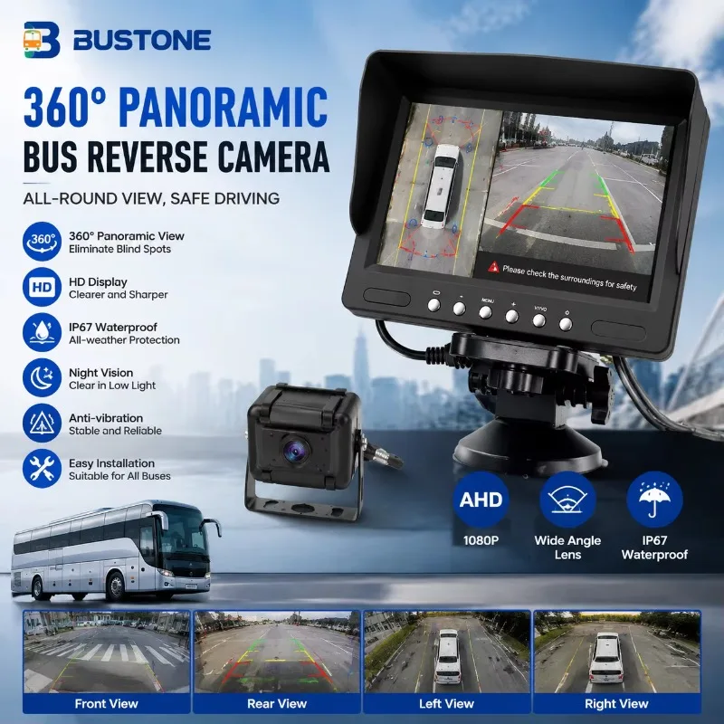 360 Surround View Camera System for Bus With HD Rear Vision Multi Camera Monitoring Blind Spot Assistance and Fleet Safety