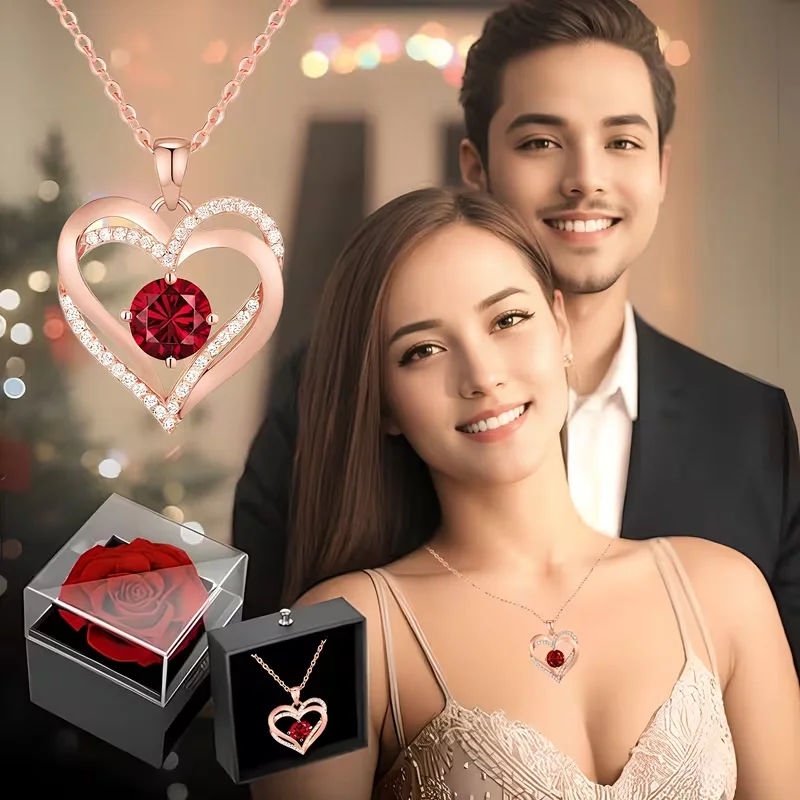 صندوق ورد صناعي أنيق مع قلادة على شكل قلب للزوجة، عاشق، هدية عيد الحب لصديق، هدية العطلات، هدية عيد الميلاد #1