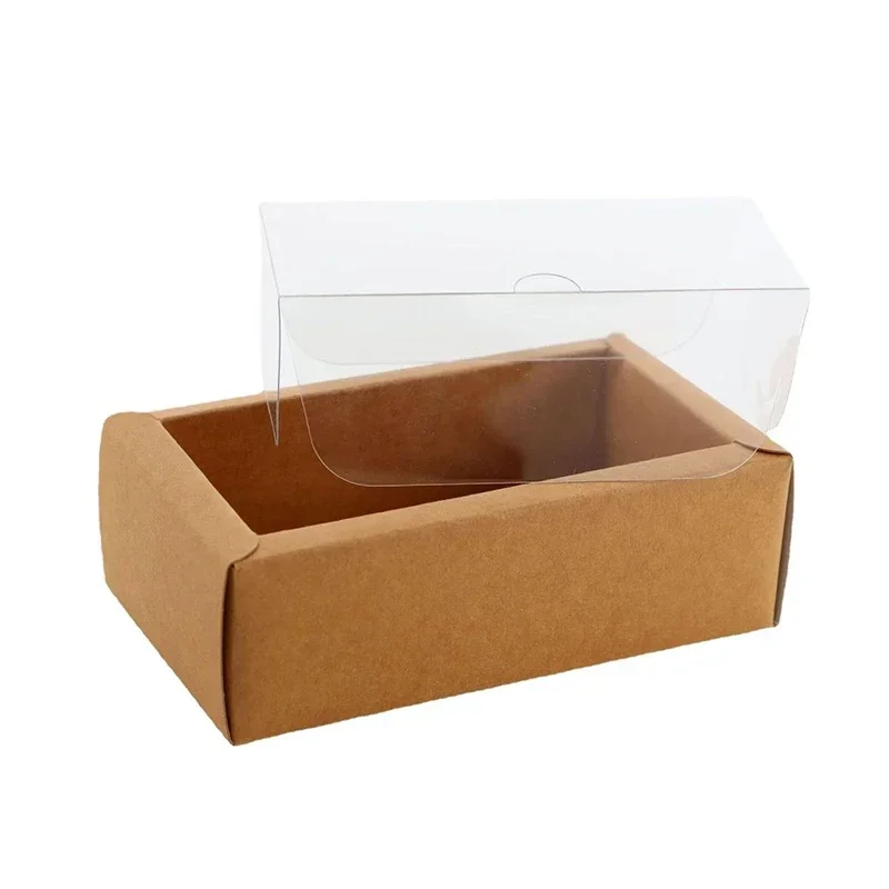 10/20pcs PVC Clear Lid Kraft Paper Box White Frosted Rectangular Gift Box Lid Ass Hide Glue Cake Handmade Soap Packaging Boxes