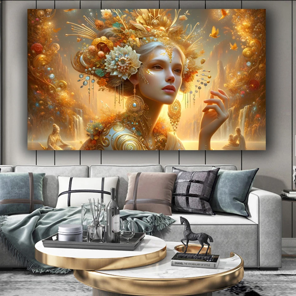 Fantasy Golden Floral Enchantment in Mystical Water Diamond painting full square/Round Diamond Mosaic diy Diamond Art Home decor