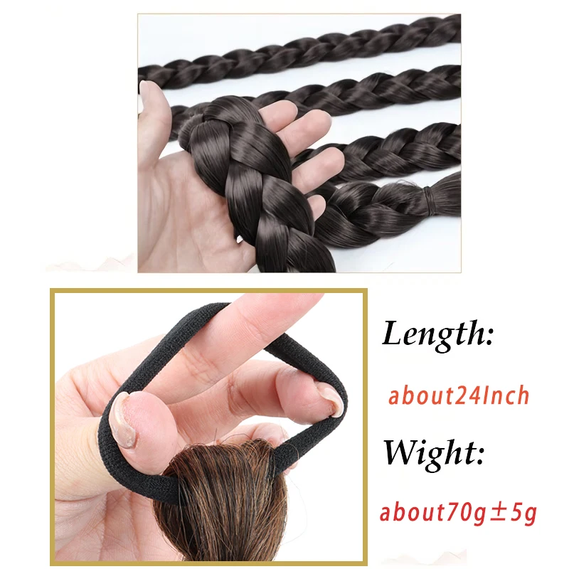 24Inch Synthetic Long Straight Box Braid Elastic Rubber Band Ponytail Heat Resistant Soft Hairpiece For Women Daily Party Use