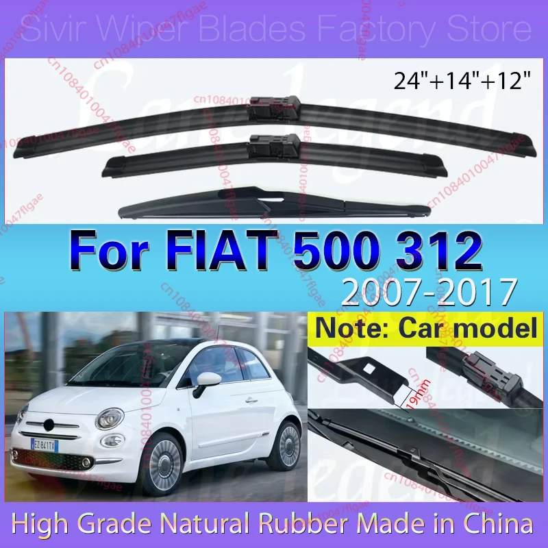 

Wiper Front Rear Wiper Blades For FIAT 500 312 2007-2017 2008 2009 2010 Windshield Windscreen Front Rear Window 24''+14''+12''