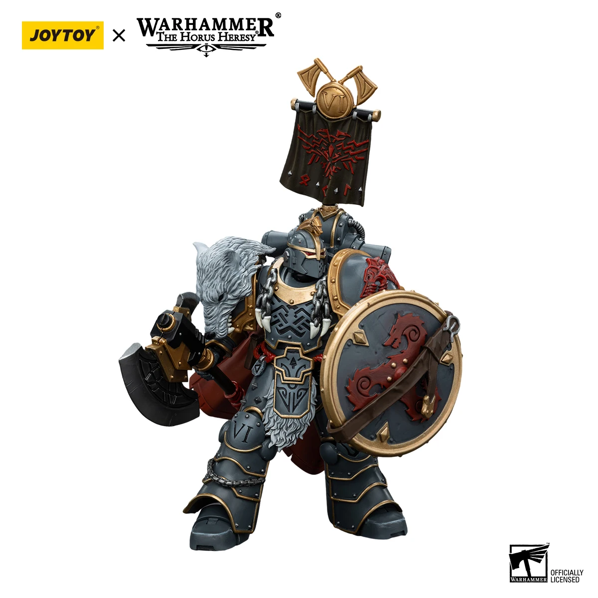 [มีสินค้าในสต็อก] ฟิกเกอร์ JOYTOY Warhammer 30K ขนาด 1/18 ตัวละคร Space Wolves Legion Praetor พร้อมขวานพลังและโล่ต่อสู้