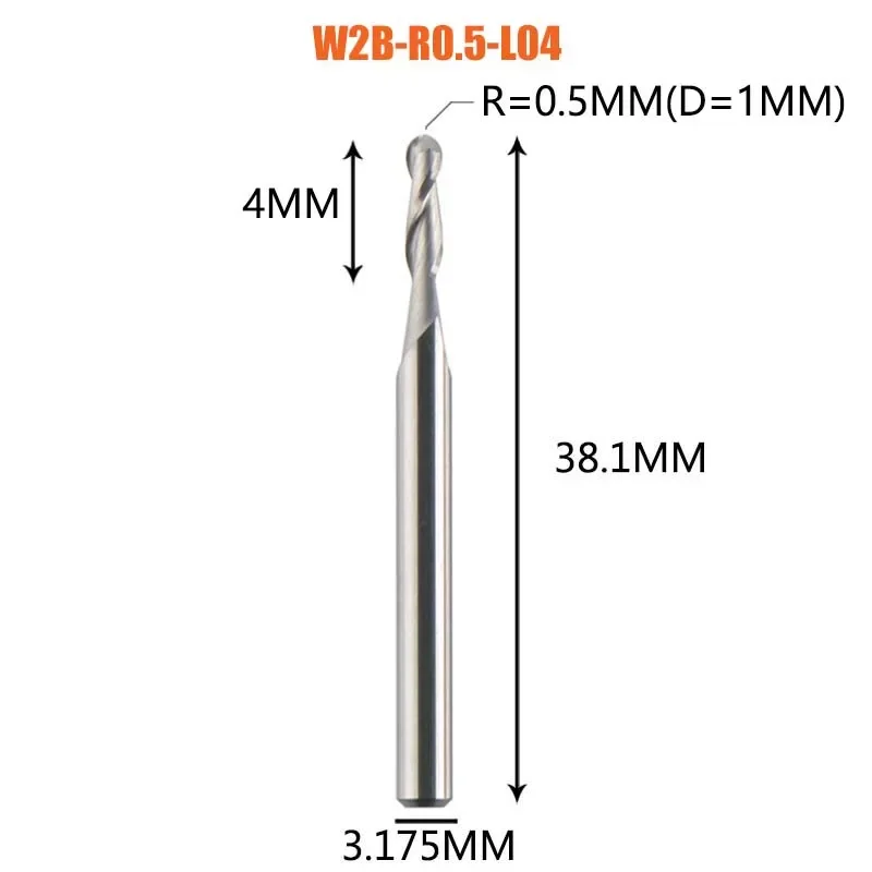 Dreanique 1 st Carbide Ball Nose End Frees 2 Fluiten R0.5-R4.0 End Mill Router Bit voor Hout en Aluminium W2B