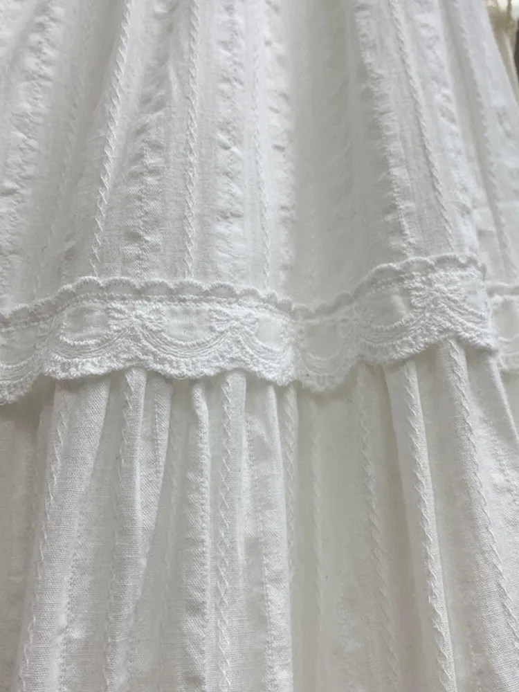 Jupe mi-longue trapèze pour femmes, avec dentelle brodée, Patchwork, volants complets, blanche, mi-longue, coréenne, nouvelle collection été