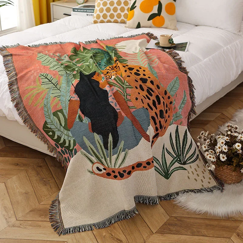 Women Leopard Throw Blanket Multifunction Beach Sofa Covers Cobertor Tassel Dust Cover Air Conditioning Blankets For Bed Deken