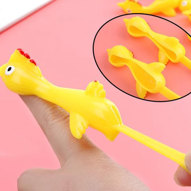 

10PCS Catapult Launch Turkey Slingshot Chick Elastic Flying Finger Sticky Decompression Toy For Birthday Halloween Party Favors