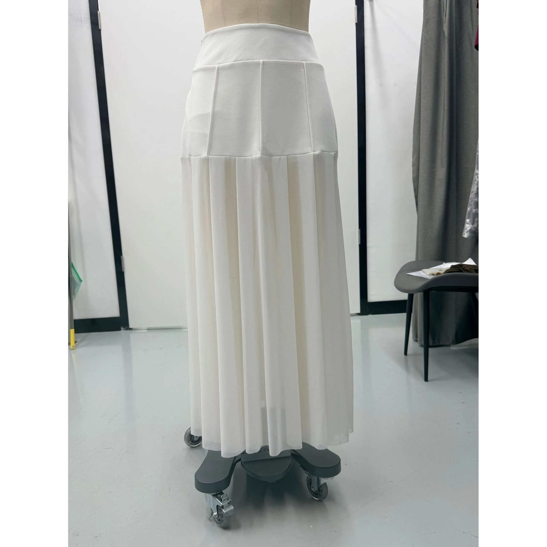 Elegant High Waist Mesh Half Skirt Women's Fashion Patchwork Pleated with  Long Skirt Cross-Border New Style G2026