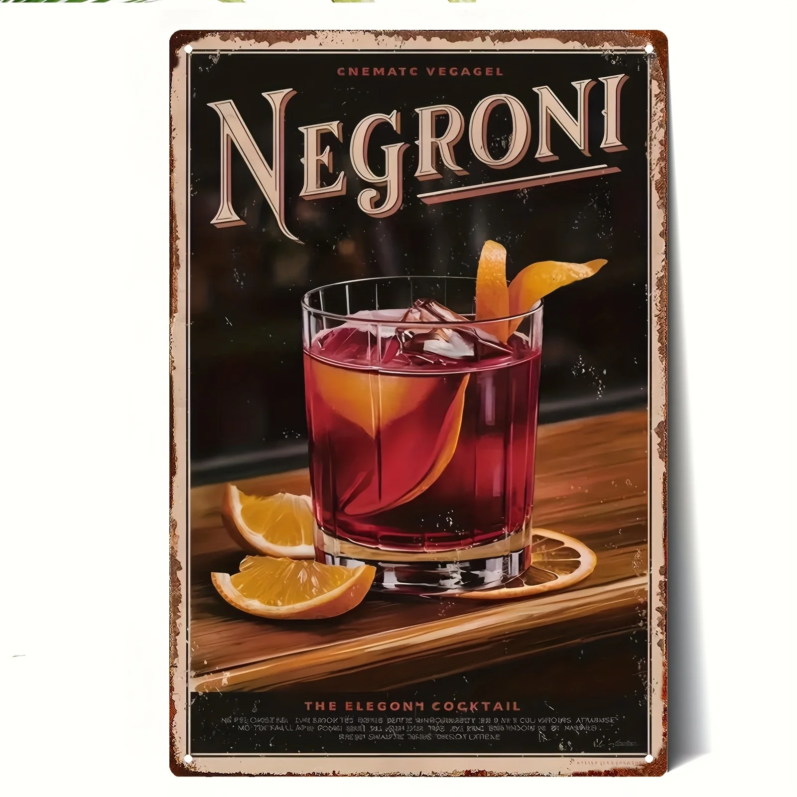 2D Flat - A Classic Metal Sign Board in 2D, Dimensions 20*30Cm/8*12Inch | Retro Negroni Cocktail Tin Artwork | Ideal for Ador