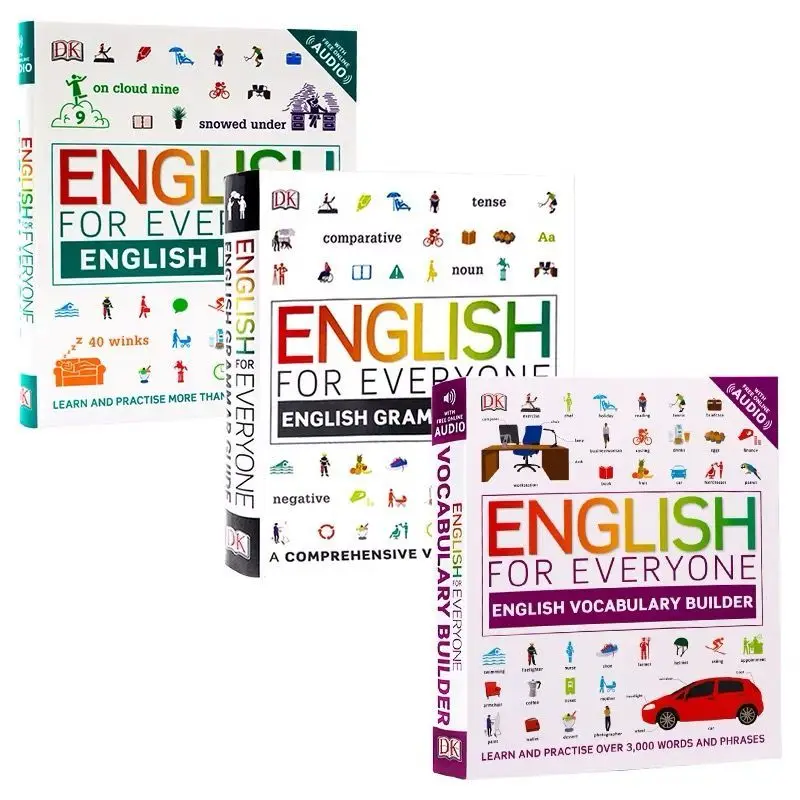 

DK English for Everyone COURSE BOOK, уровень 1 и 2, словарный строитель, грамматика, упражнения для тренировок, обучение детей, 3 книги