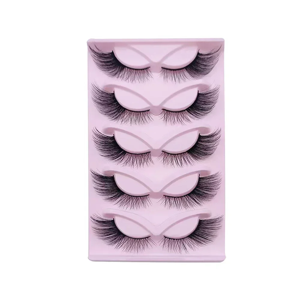 5 Paar flauschige falsche Wimpern, Fox Cat Eye Lashes Geflügelte falsche Wimpern mit Eyeliner-Effekt, natürlicher Look, 3D-Wimpern