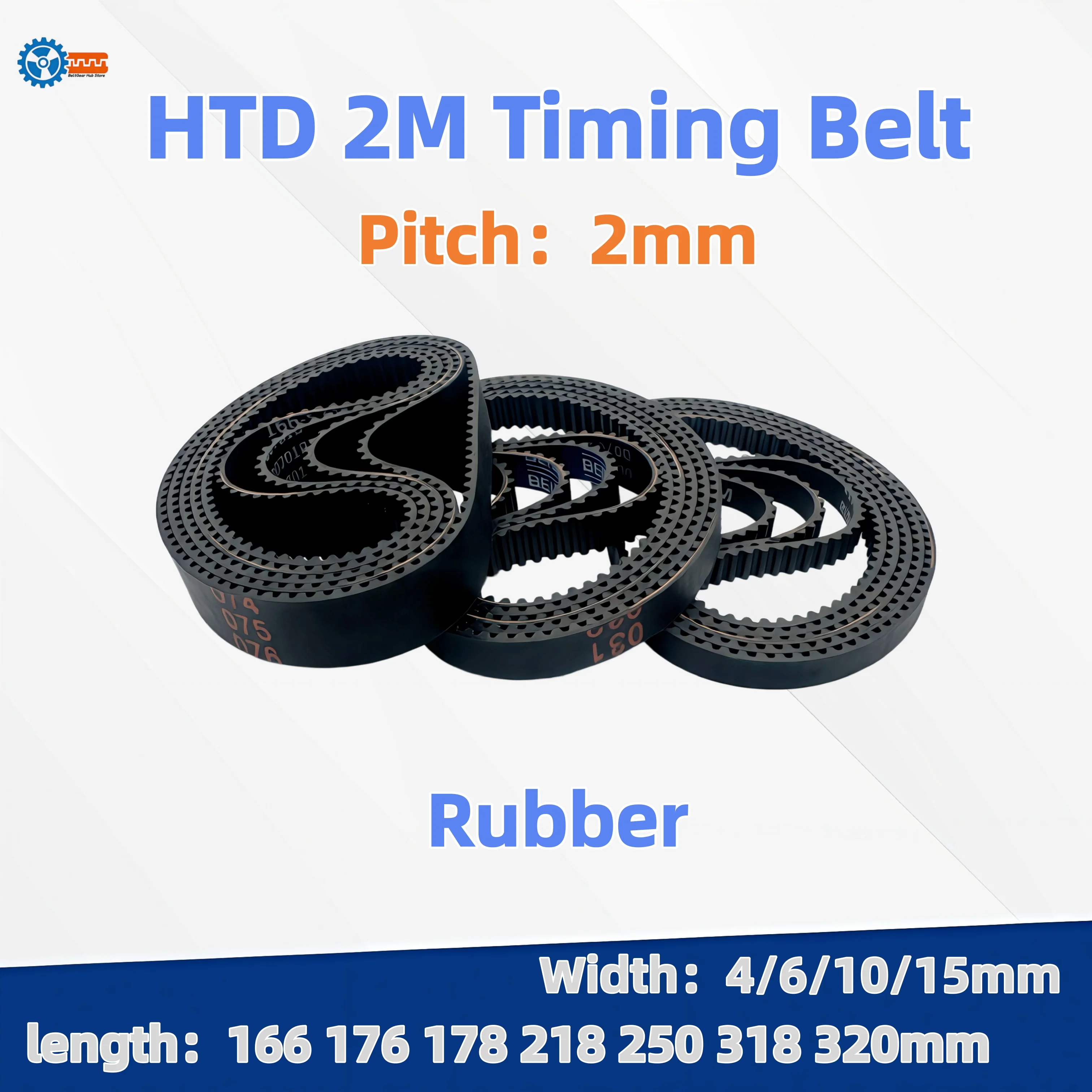 HTD 2M Rubber Timing Belt Closed Loop 118-250mm 120 126 128 130 142 150 162mm Width 4/5/6/10mm 2M-142 Vacuum Cleaner Drive Belt