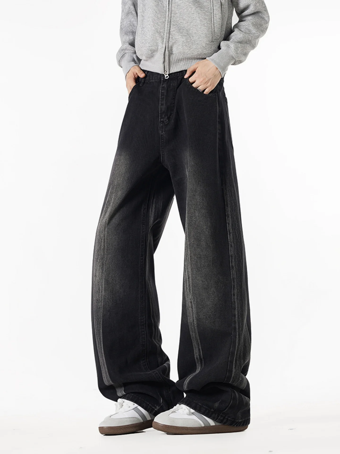 

Waed Vintage Men's Straight Leg Jeans American High Street CleanFit Trousers Autumn Loose Long Pants Knife Design