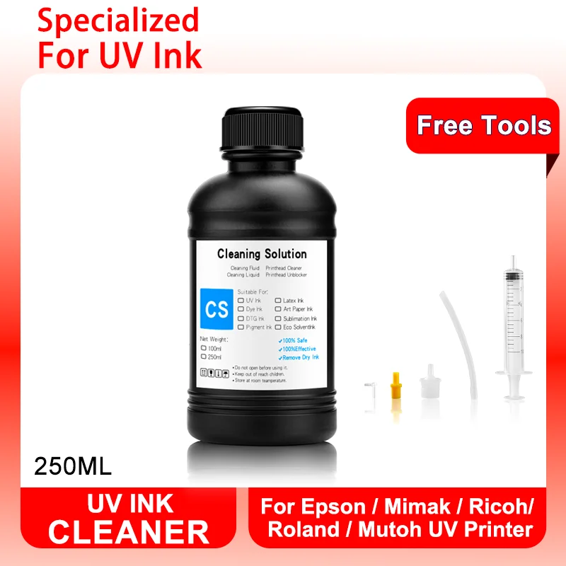 UV Ink Cleaning Solution 250ML For EpsonDX4 DX5 DX6 DX7 DX10 TX800 XP600 Printhead For Epson 1390 L800 L1800 L805 R1800 R1900