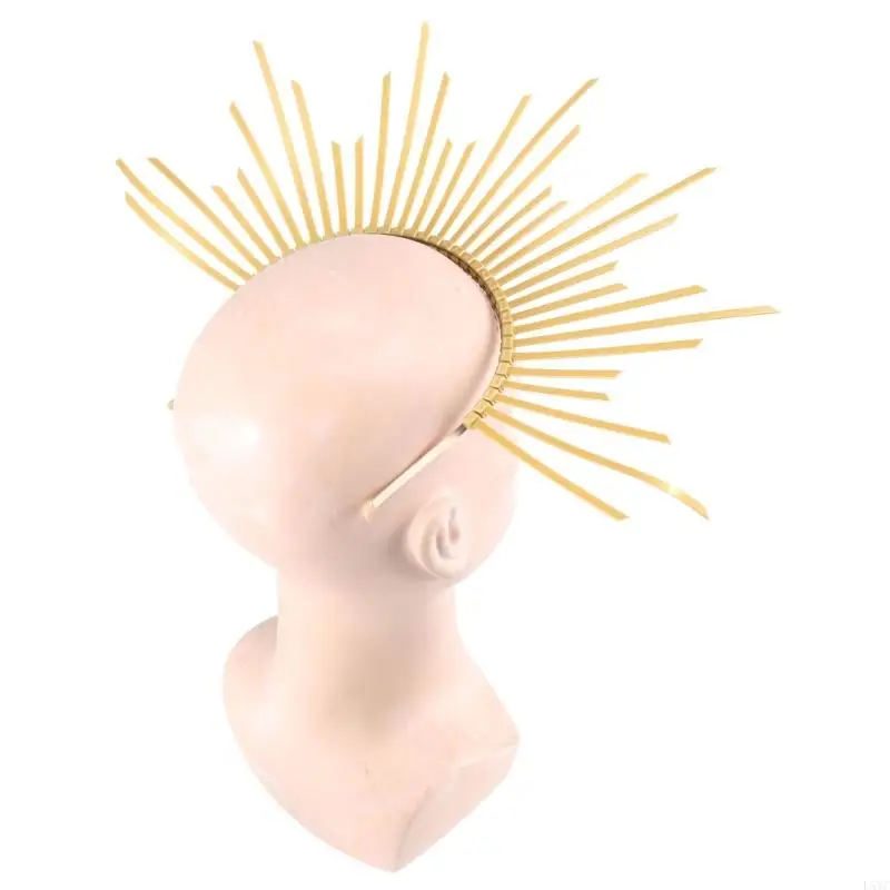 L5YC Halocrown Mary Halocrown Headband Baroque Spiked Halocrown Greek SunGoddess Headpiece