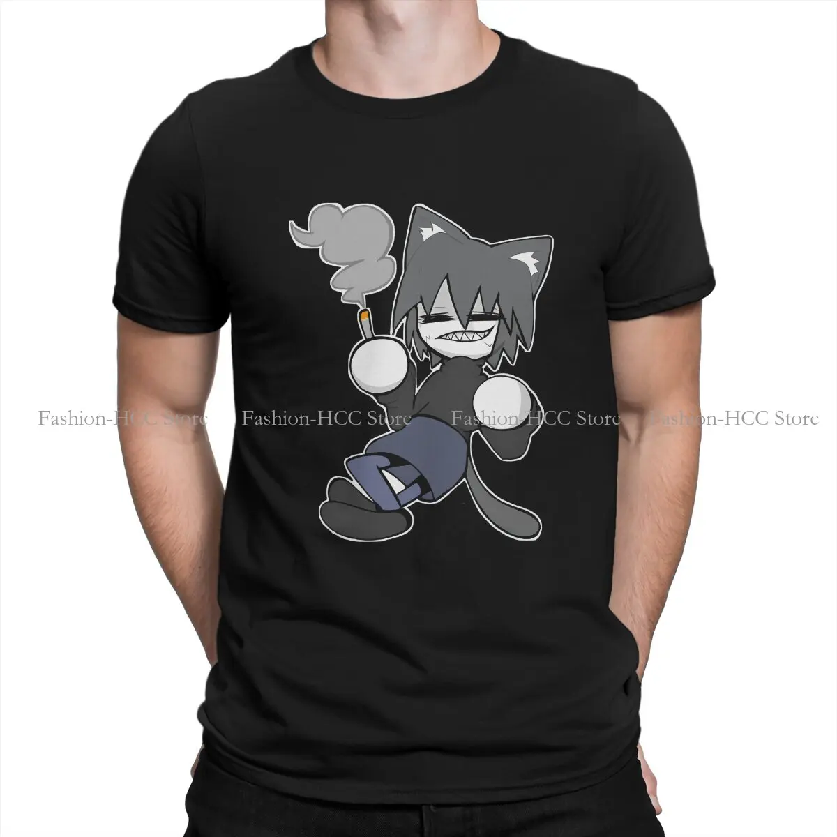 Camiseta de cuello redondo para hombre, camisa clásica de poliéster con diseño de gato Neco Arc, ropa de individualidad