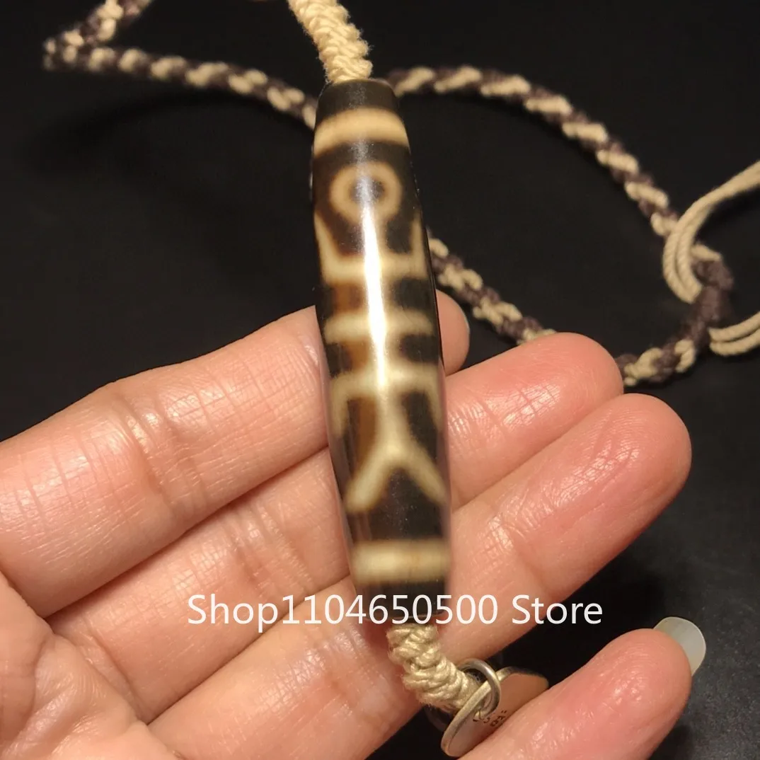 Boutique black gold old agate adult dzi bead collarbone necklace, Buddha bead necklace pendant, old style full of weathering