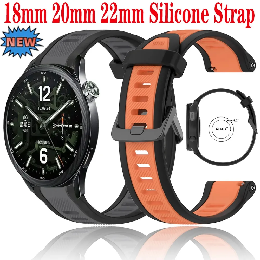 18/20/22mm Silicone Strap for Xiaomi 5/S5-4-3-2 Sport Bracelet for OPPP X3-S-X3 Mini Oneplus Watch 4-Lite Amazfit Active 3-2-Max