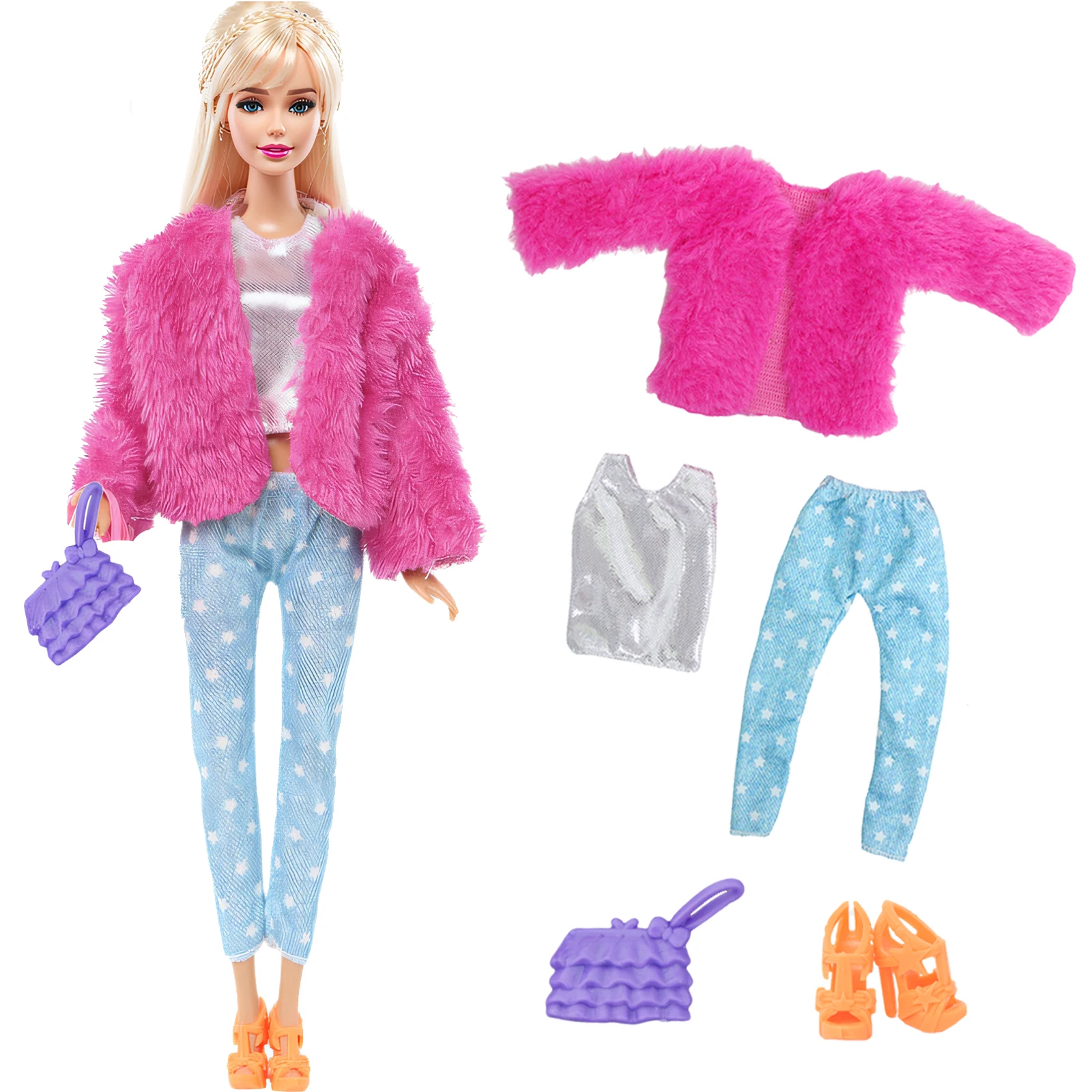 Fashion Doll Outfit Suit with Shoes Bag Girl Dress Tops Pants Coat Daily Wear Clothes for Barbie Doll Accessories Kids Toy Gift