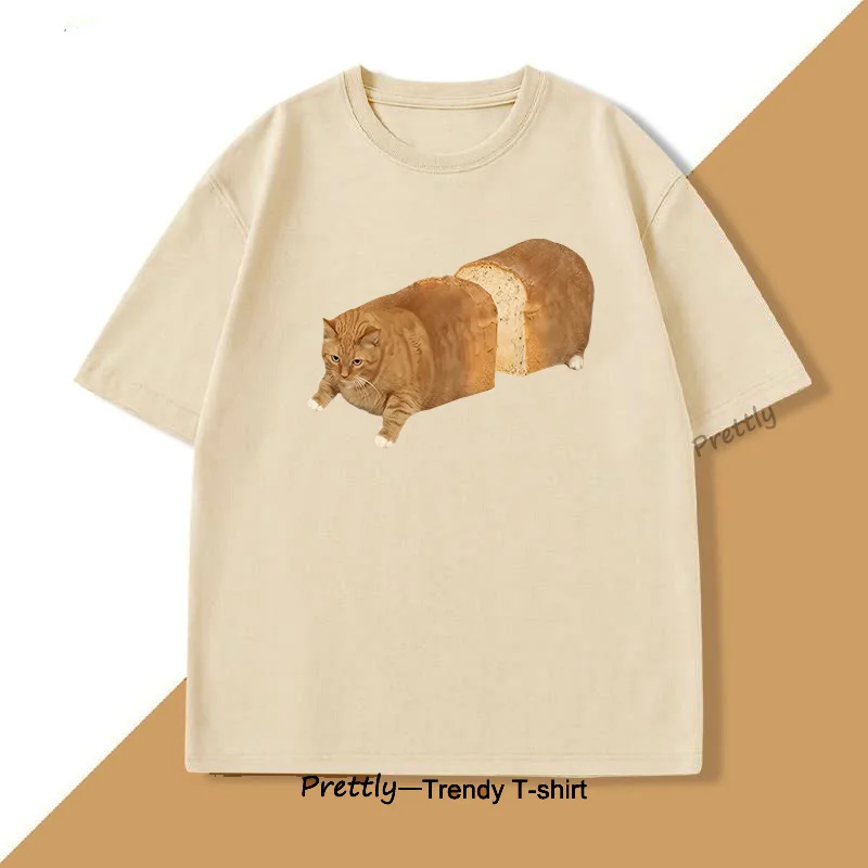 Cat Bread Loaf Funny Graphic T Shirts Printed Cotton Short Sleeve T-shirt Fashion Summer Round Collar Top Tees Mens Clothing