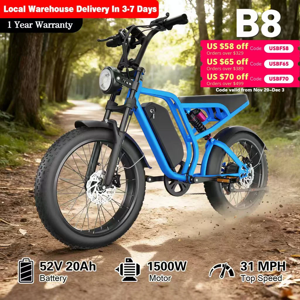 

Moobelo B8 1500W 52V Electric Bike Adult EBike with 20AH Fast-Charge Battery, 80 Miles Range, Waterproof for Road & Mountain