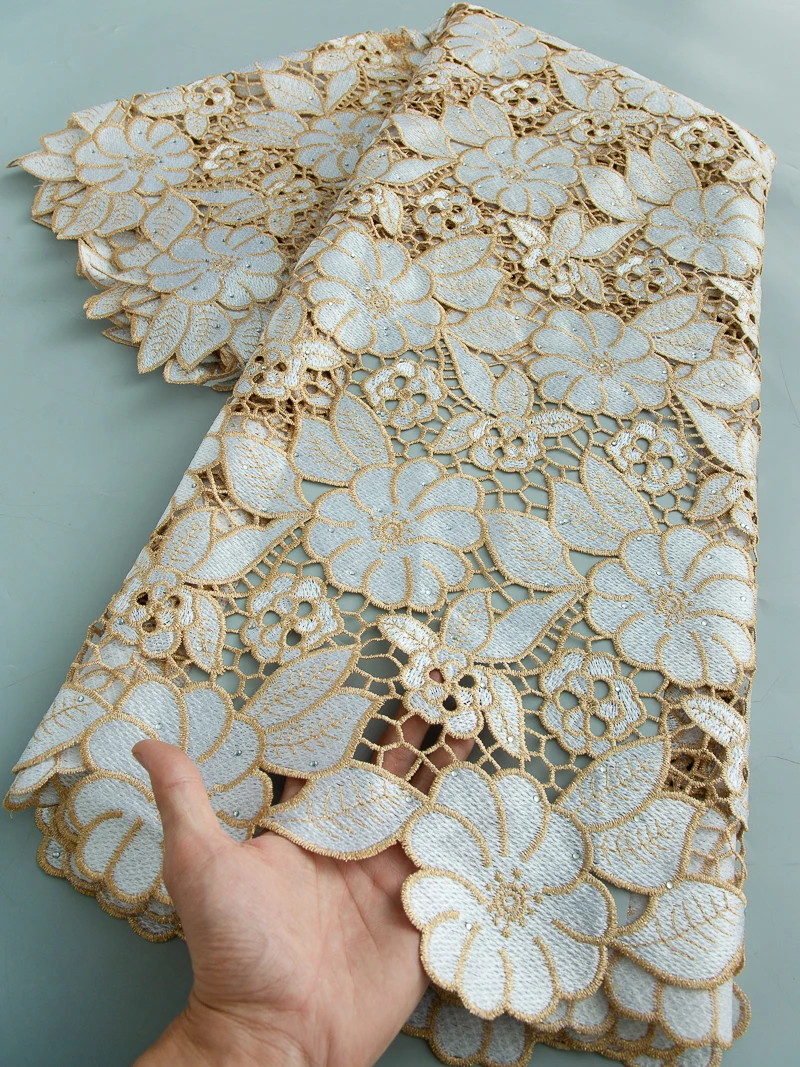 النيجيري الحبل أقمشة الدانتيل 2025 جودة عالية الأحجار الأفريقية جبر الدانتيل الفرنسية للذوبان في الماء أقمشة الدانتيل لفستان الزفاف 5 ياردة #4