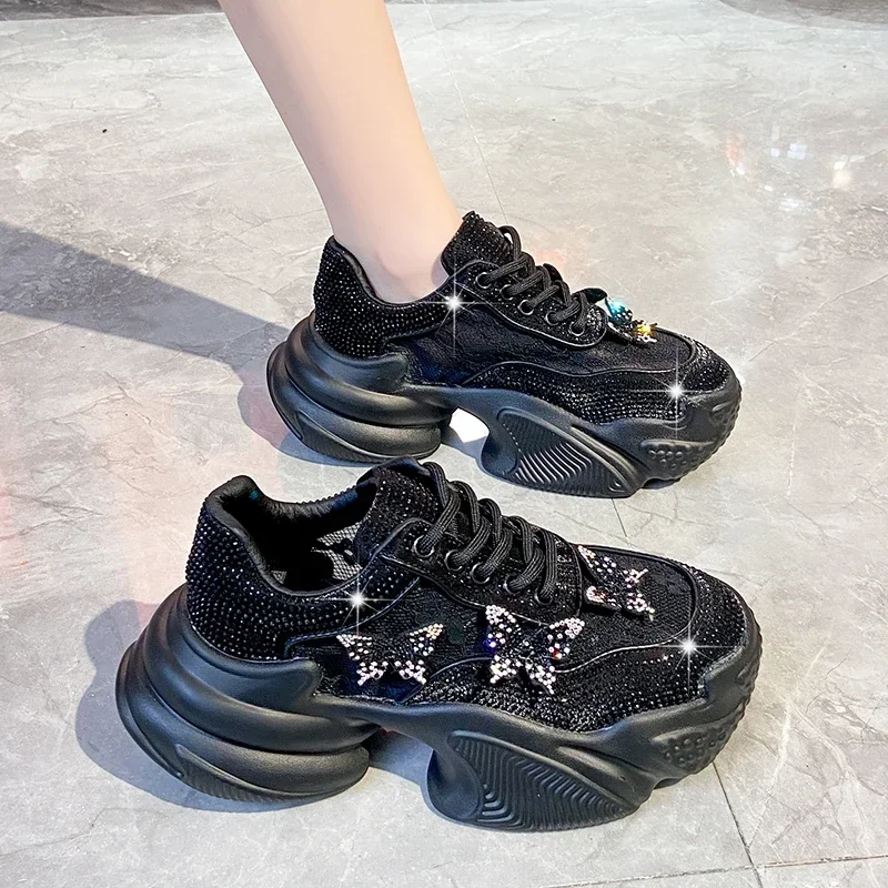 Women Platform Sneakers Shine Butterfly Design Casual Shoes  display picture 1