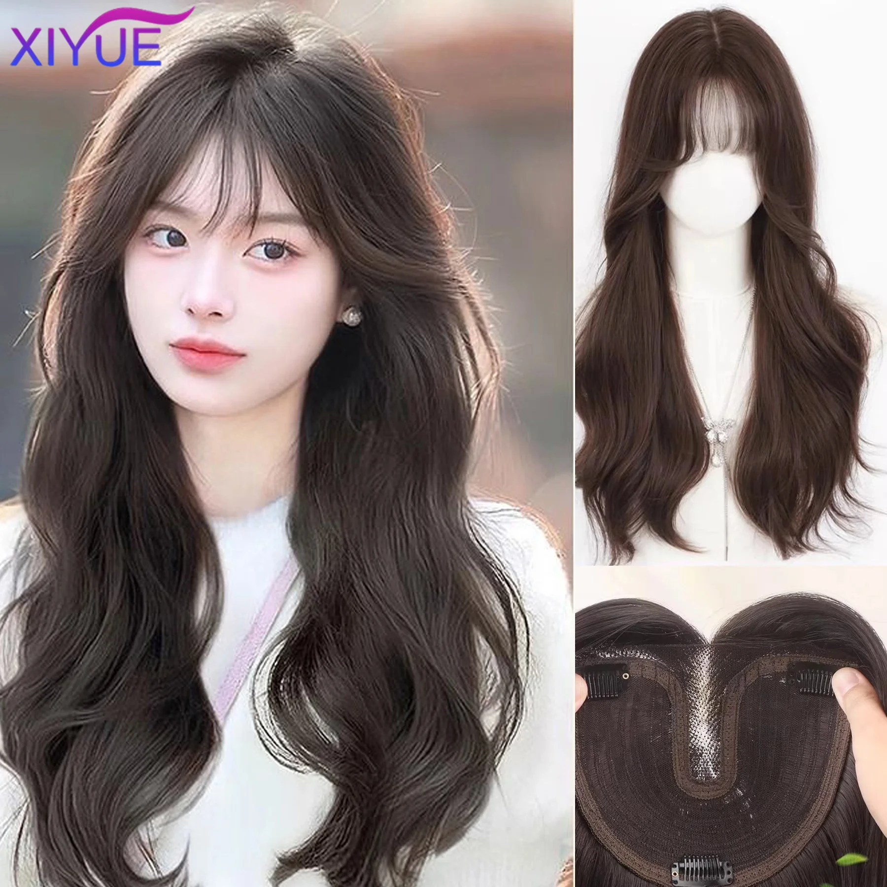 XIYUE Top of the head covered with white hair hair patch wig patch women's center point bangs invisible and traceless medium