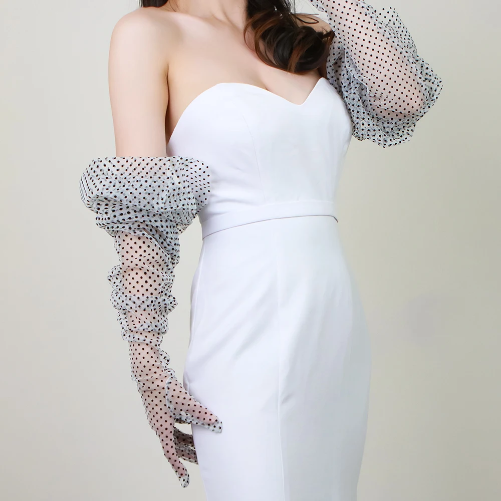 Women's Elegant Dot Print Long Mesh Glove Female Spring Summer Vintage Sunscreen Driving Photograph Party Glove R1945