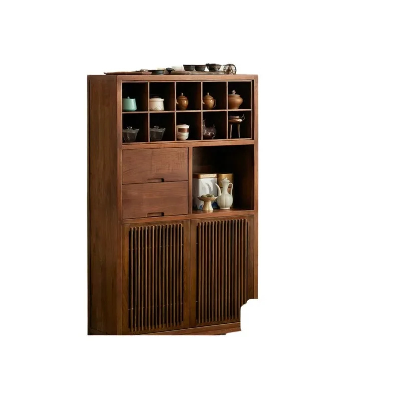 Zhidian North American black walnut tea set cabinet, new Chinese tea side cabinet