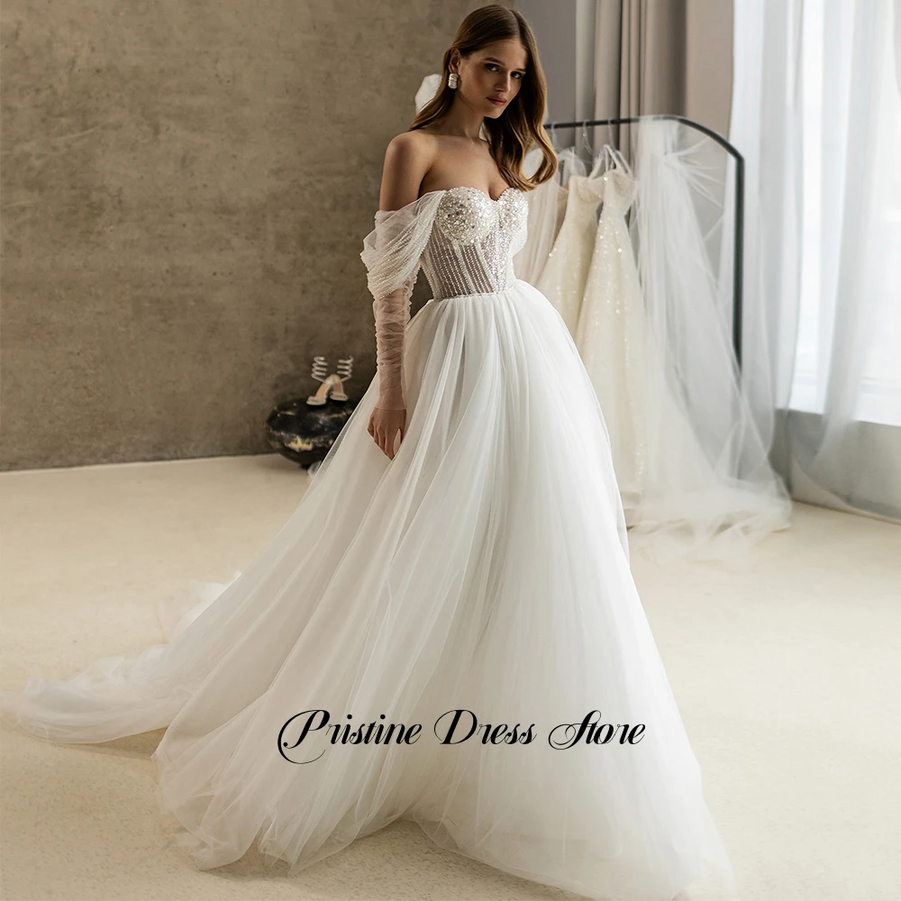 Prachtige dames trouwjurk met lovertjes kralen sexy strapless uit de schouder een lijn open rug bruidsjurken op maat