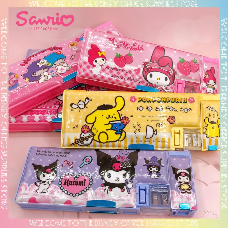 Sanrio Melody Kuromi Hello Kitty Cinnamoroll Pochacco Double-sided Pen Case Stationery Box for Students Pencil Case