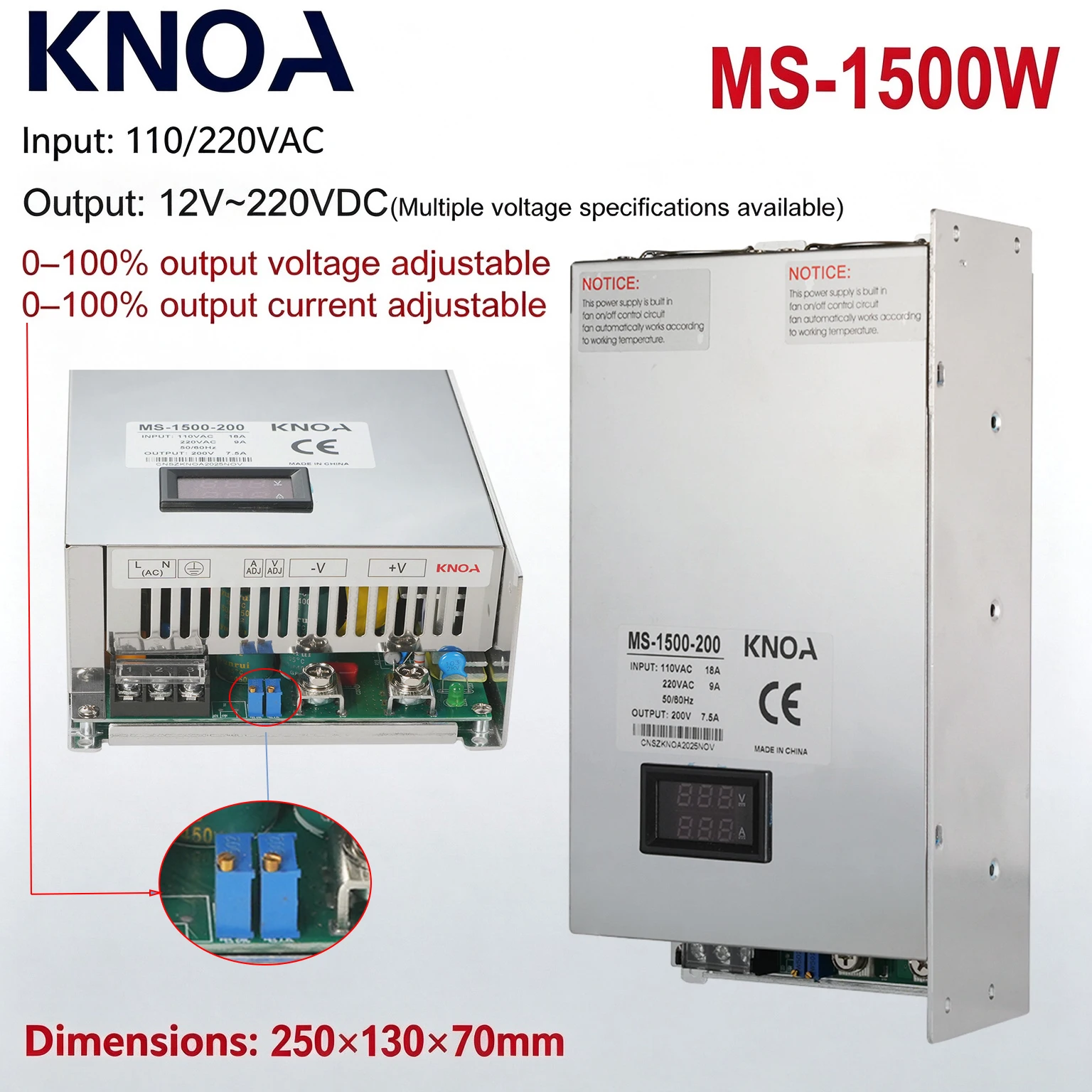 Digital Display Power Supply MS-1500W 220V AC/DC 12V 15V 24V 36V 48v 60V 72V 80V 110V 150V 220V Voltage Current Adjustable SMPS